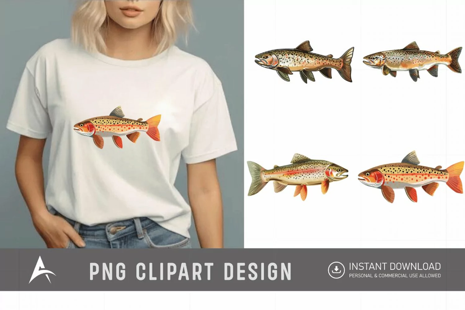 Watercolor Trout Fish Clipart product image 1
