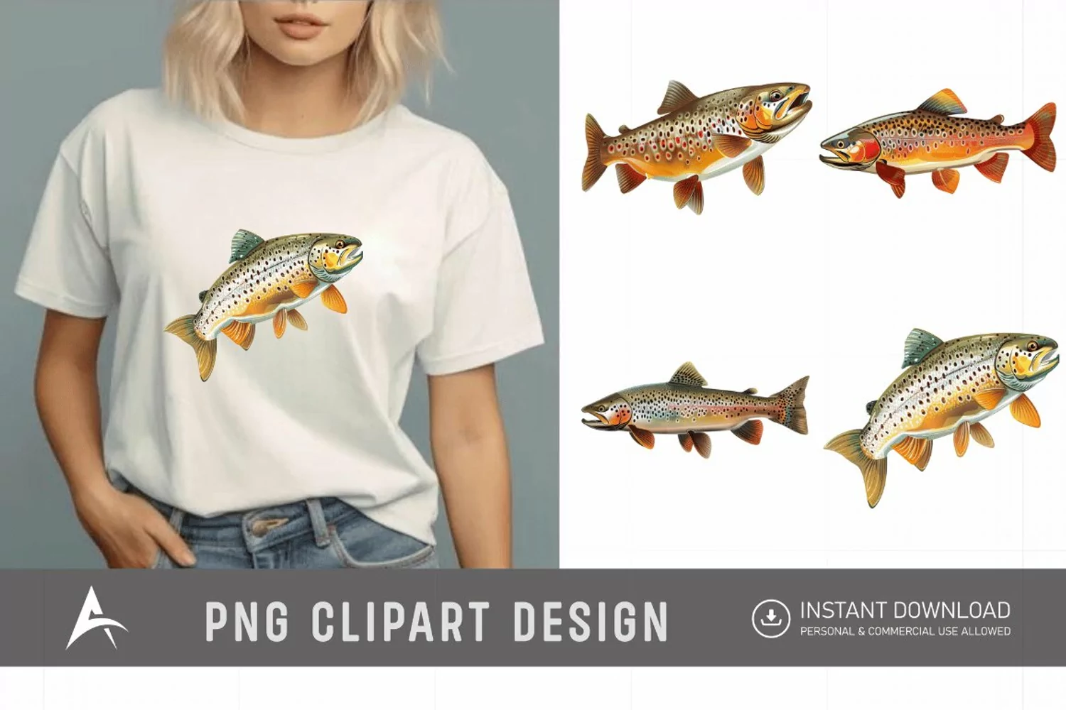 Watercolor Trout Fish Clipart product image 1