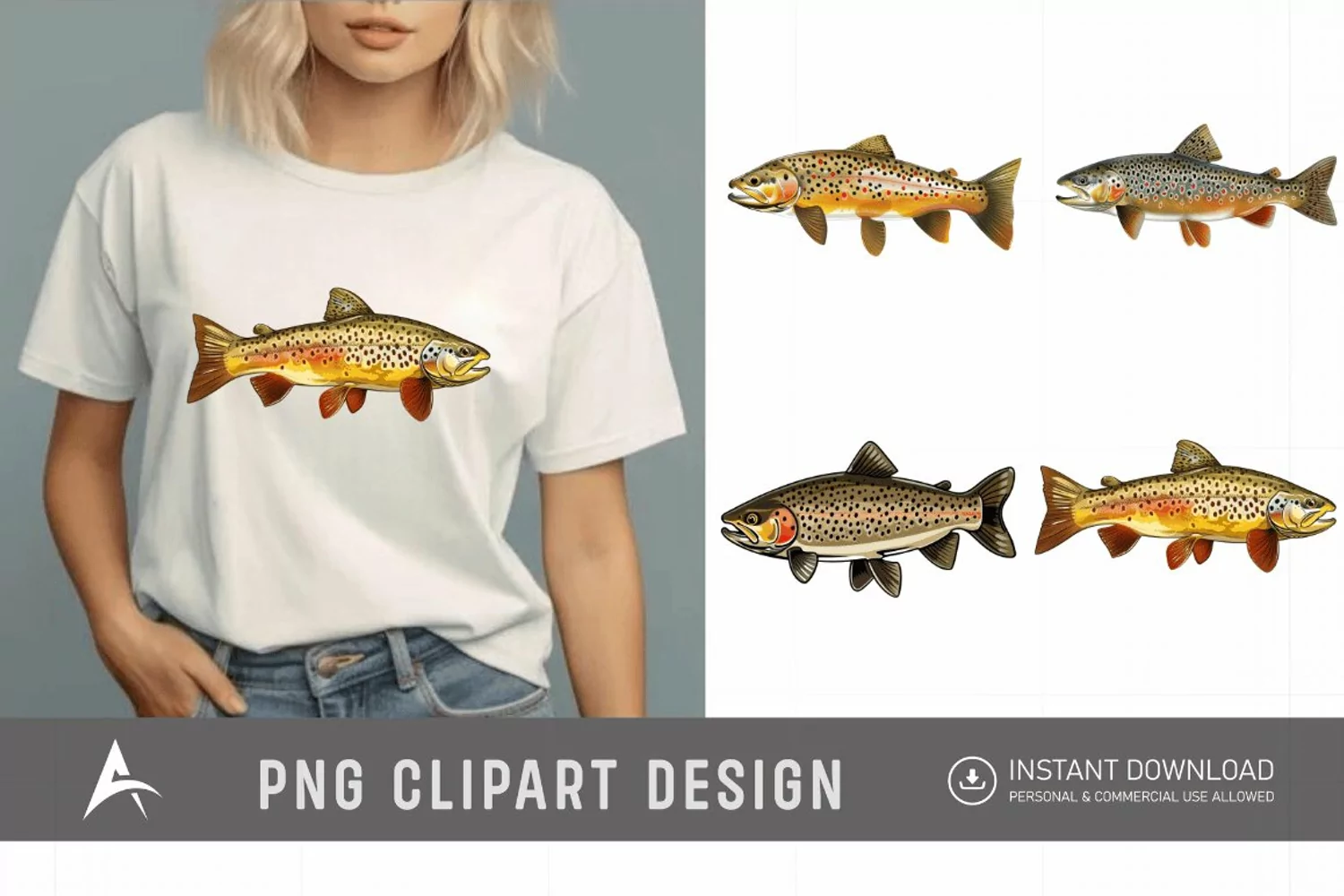 Watercolor Trout Fish Clipart product image 1