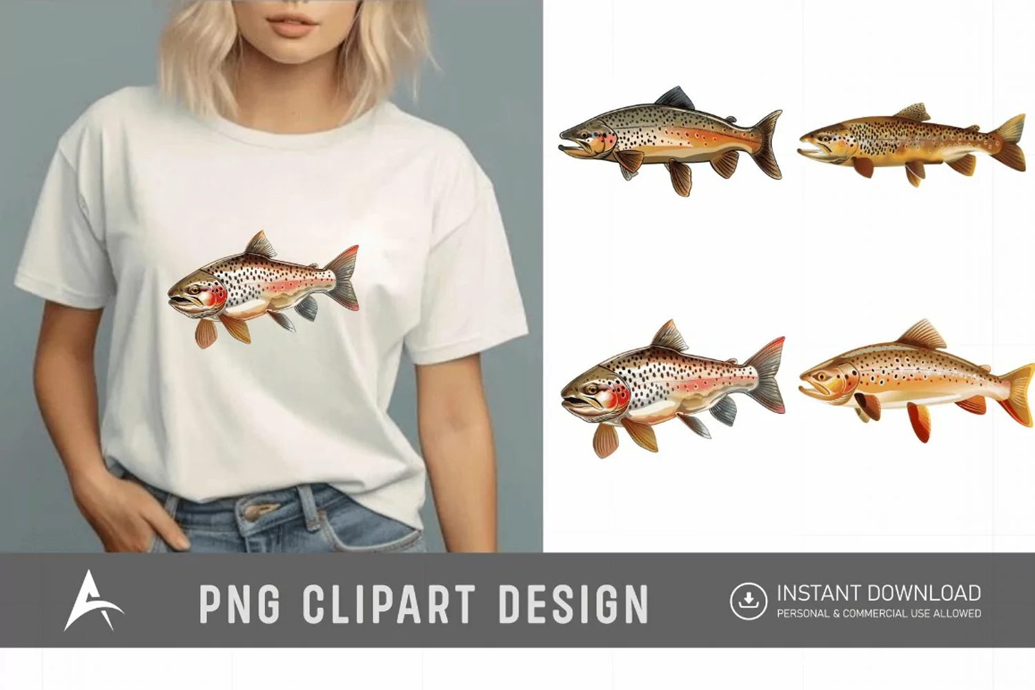 Watercolor Trout Fish Clipart product image 1