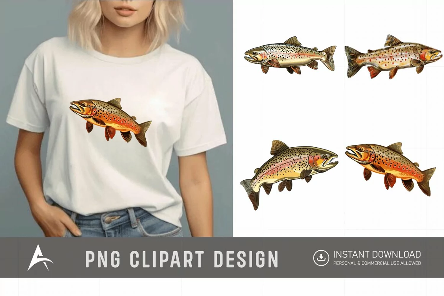 Watercolor Trout Fish Clipart product image 1