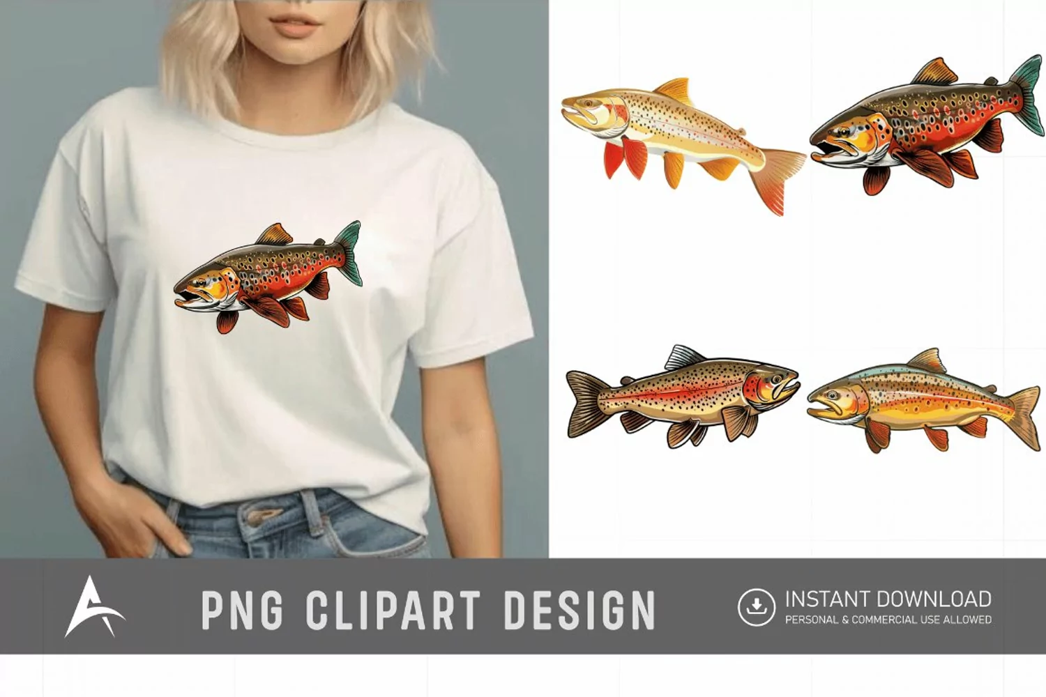 Watercolor Trout Fish Clipart product image 1