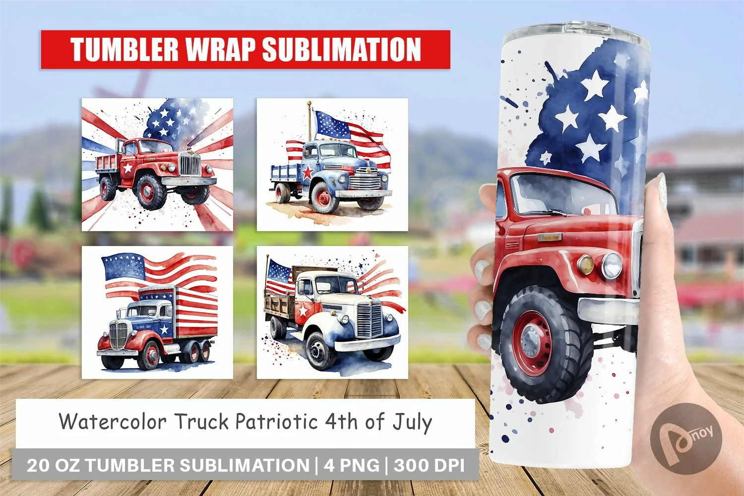 Tumbler Sublimation Wrap Truck 4th of July product image 1