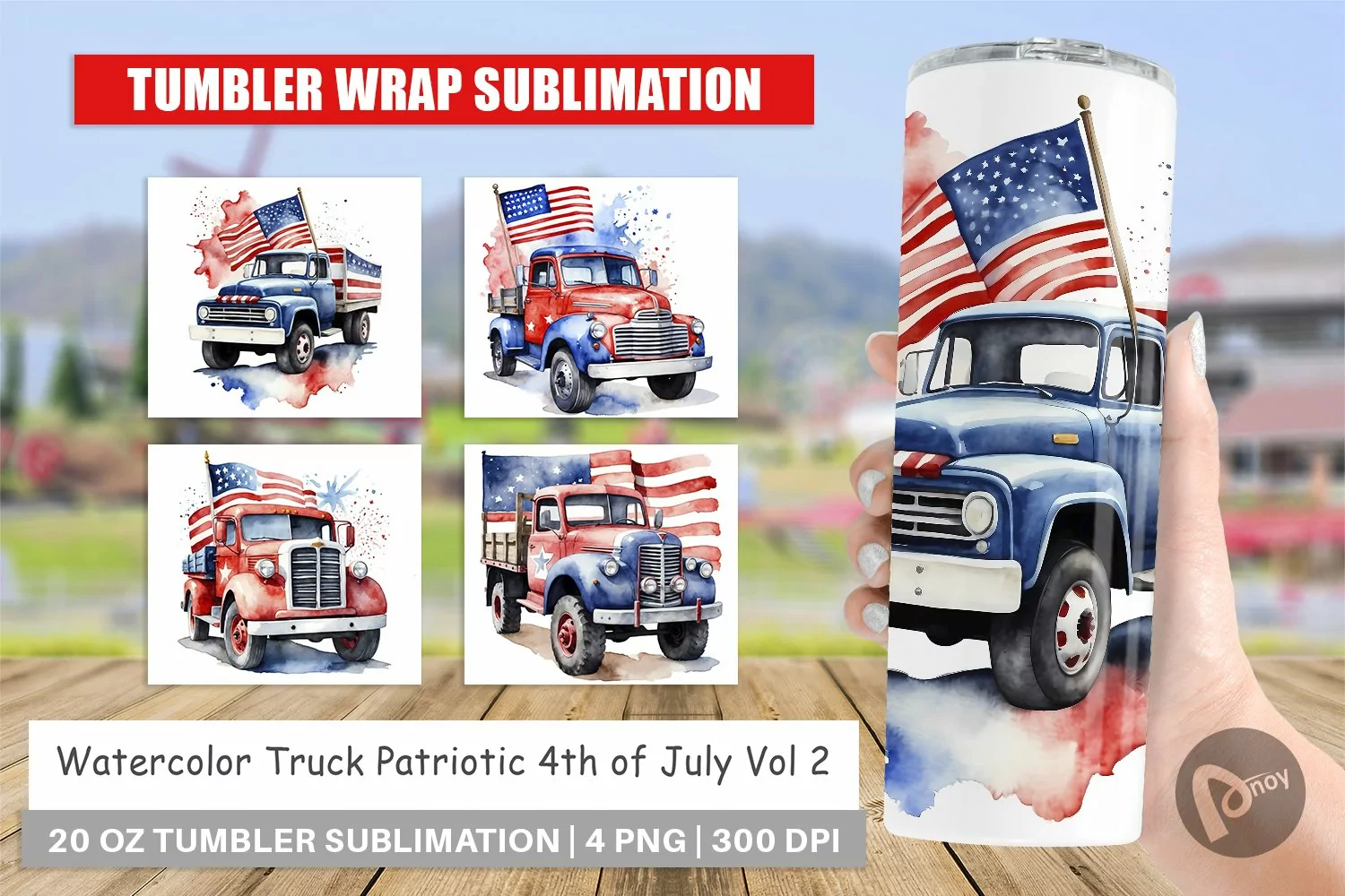 Tumbler Sublimation Wrap Truck 4th of July product image 1