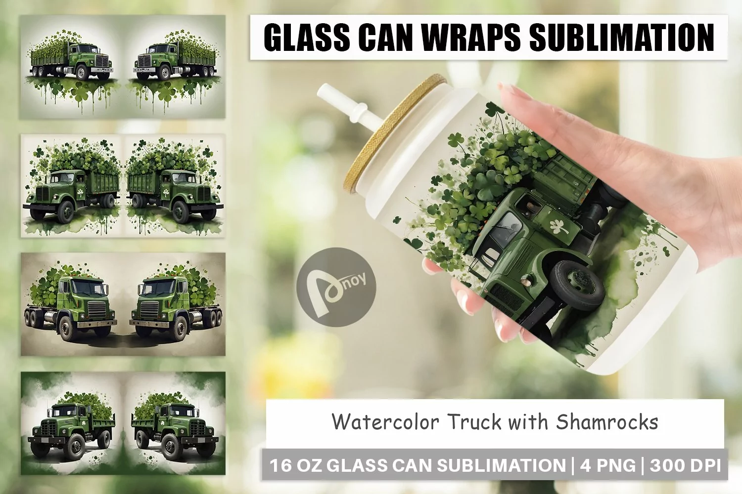 Glass Can Wraps Watercolor Truck Shamrocks product image 1