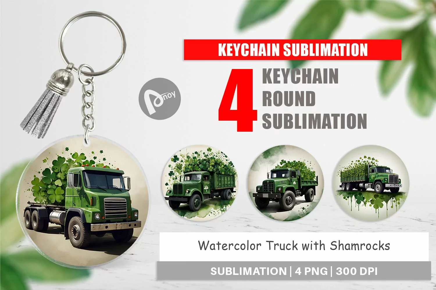 Keychain Watercolor Truck Shamrocks product image 1