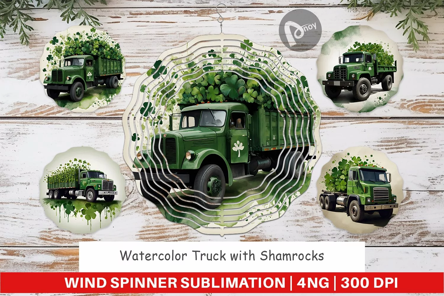 Wind Spinner Watercolor Truck Shamrocks product image 1
