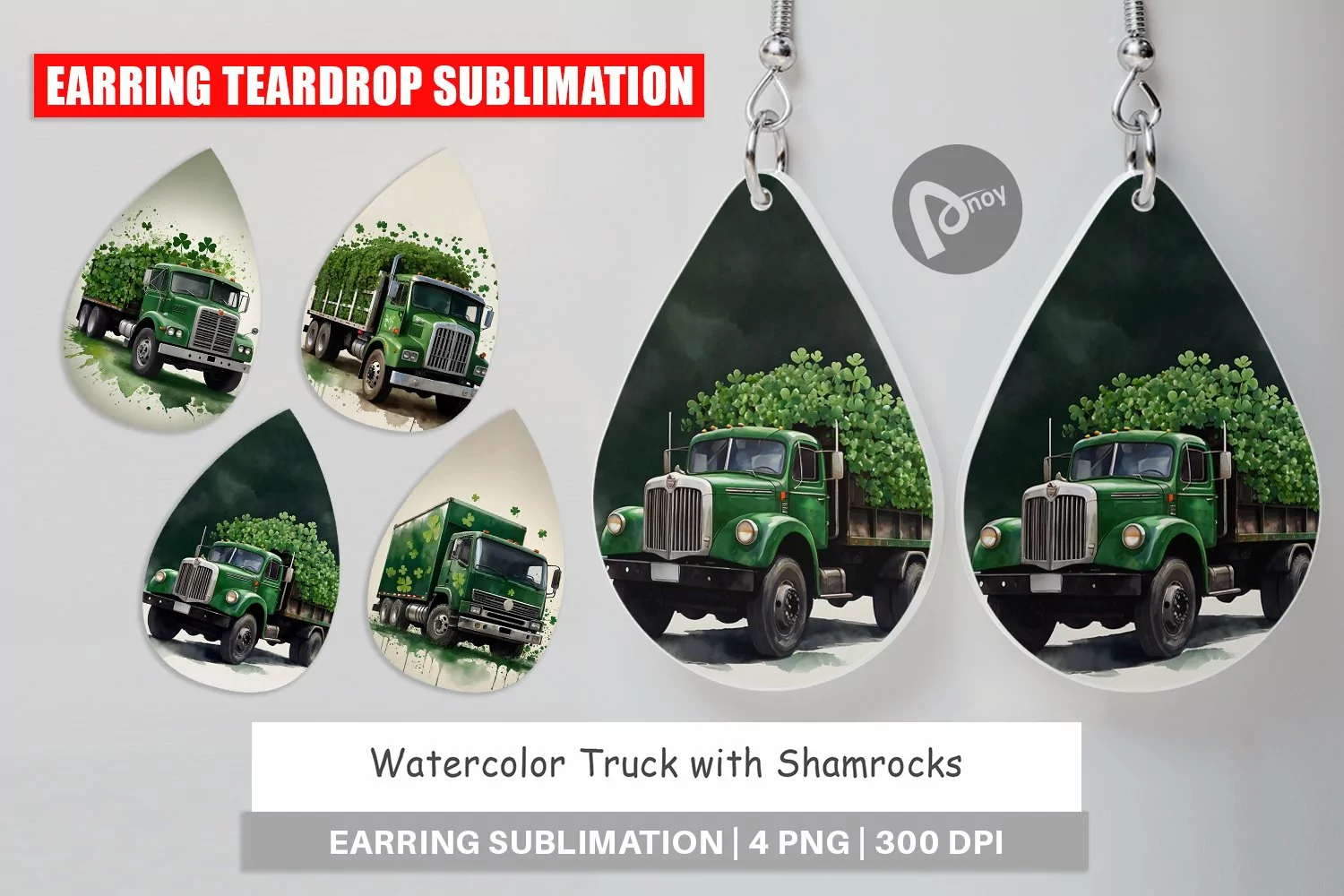 Earring Teardrop Watercolor Truck Shamrocks product image 1