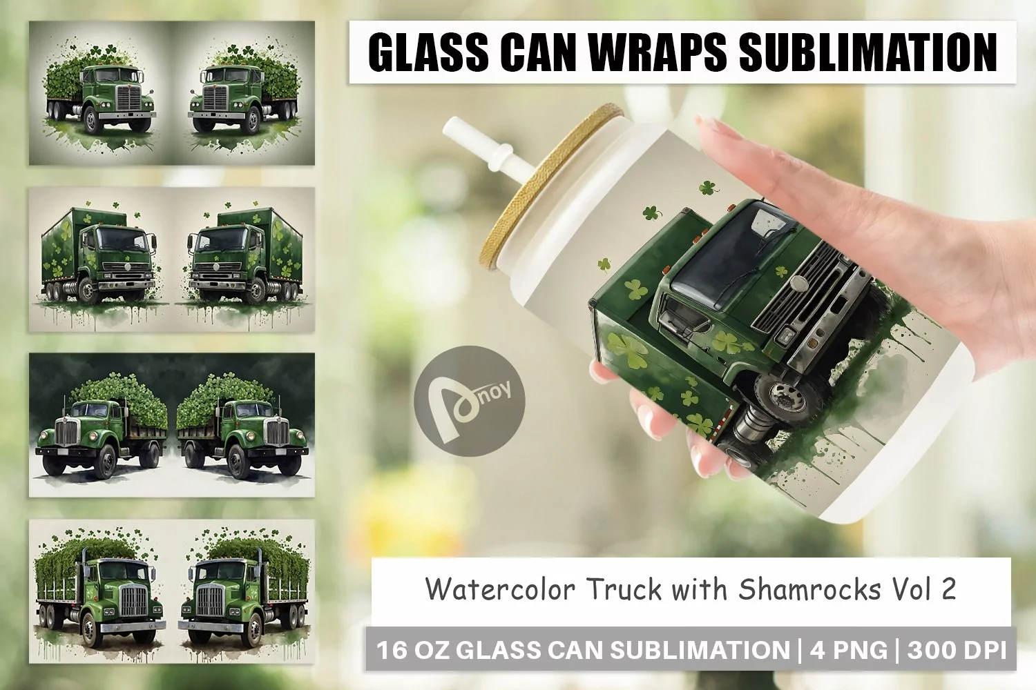 Glass Can Wraps Watercolor Truck Shamrocks product image 1