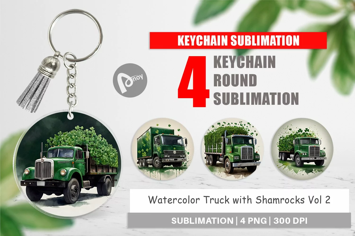 Keychain Watercolor Truck Shamrocks product image 1