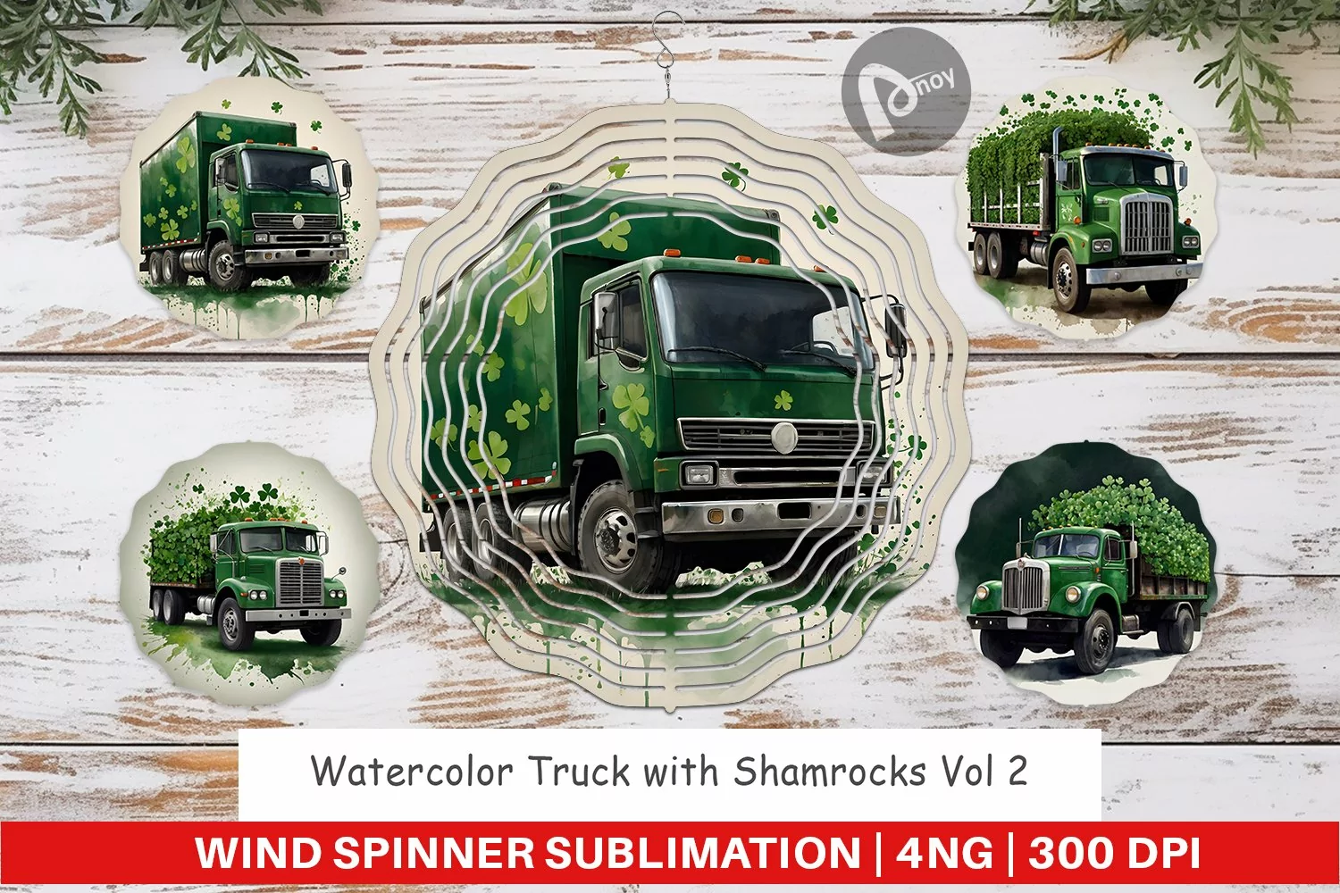 Wind Spinner Watercolor Truck Shamrocks product image 1