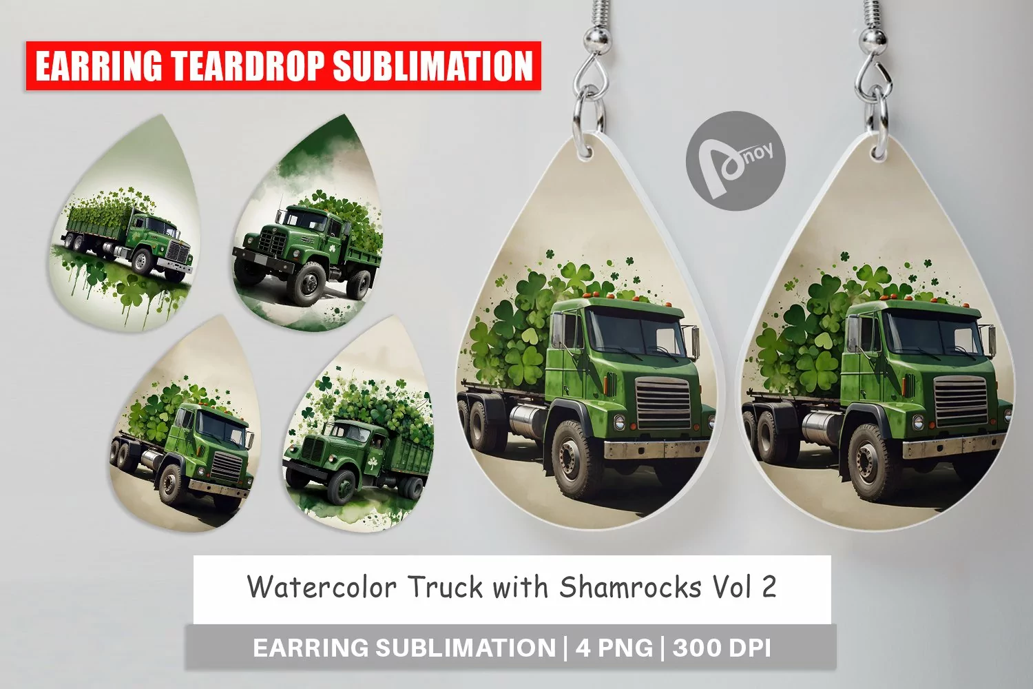 Earring Teardrop Watercolor Truck Shamrocks product image 1