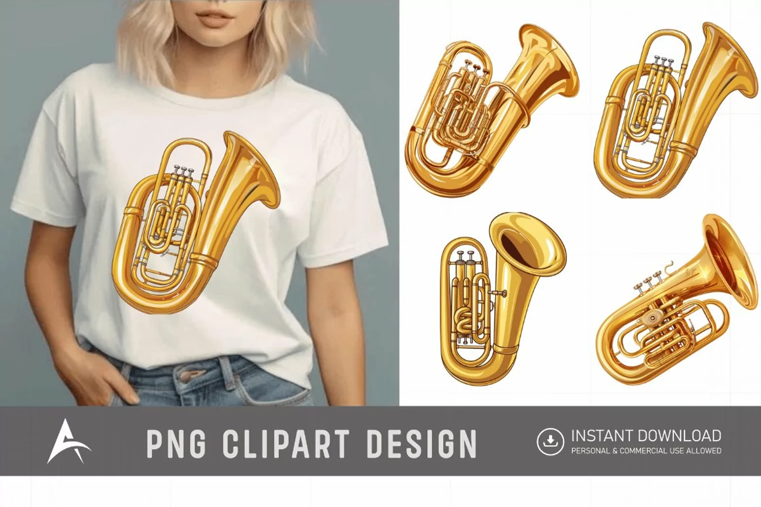 Watercolor Tuba Clipart PNG product image 1