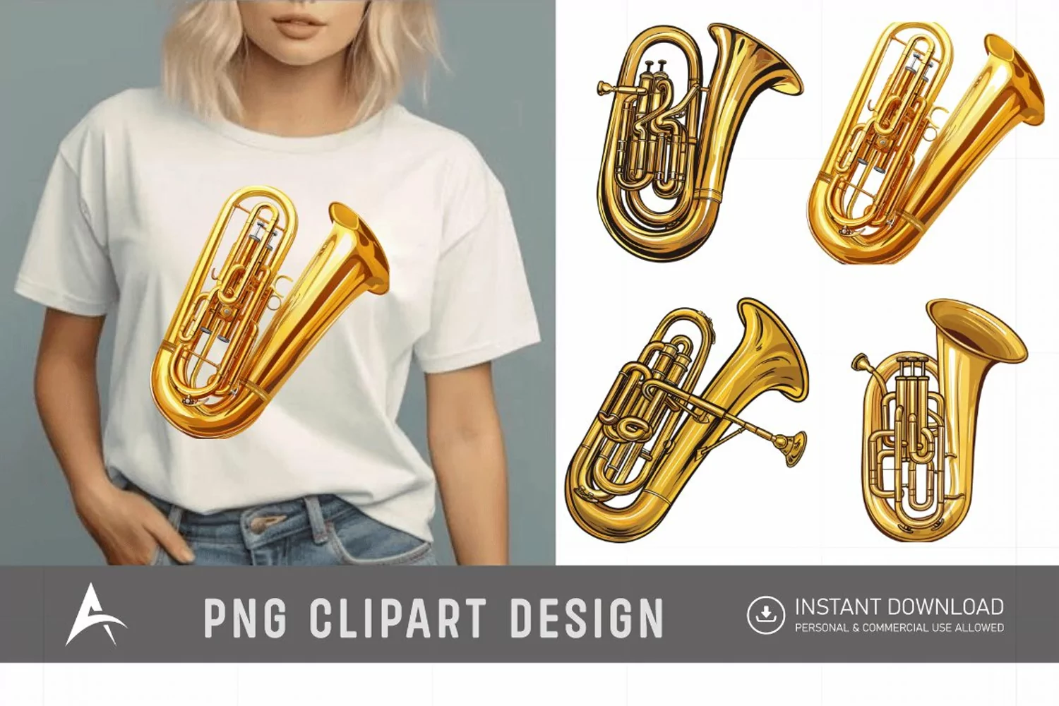 Watercolor Tuba Clipart PNG product image 1