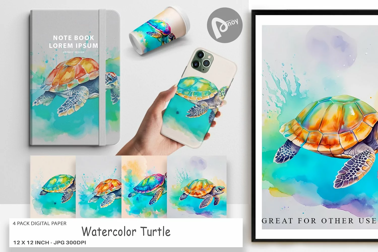 Digital Paper Watercolor Turtle product image 1