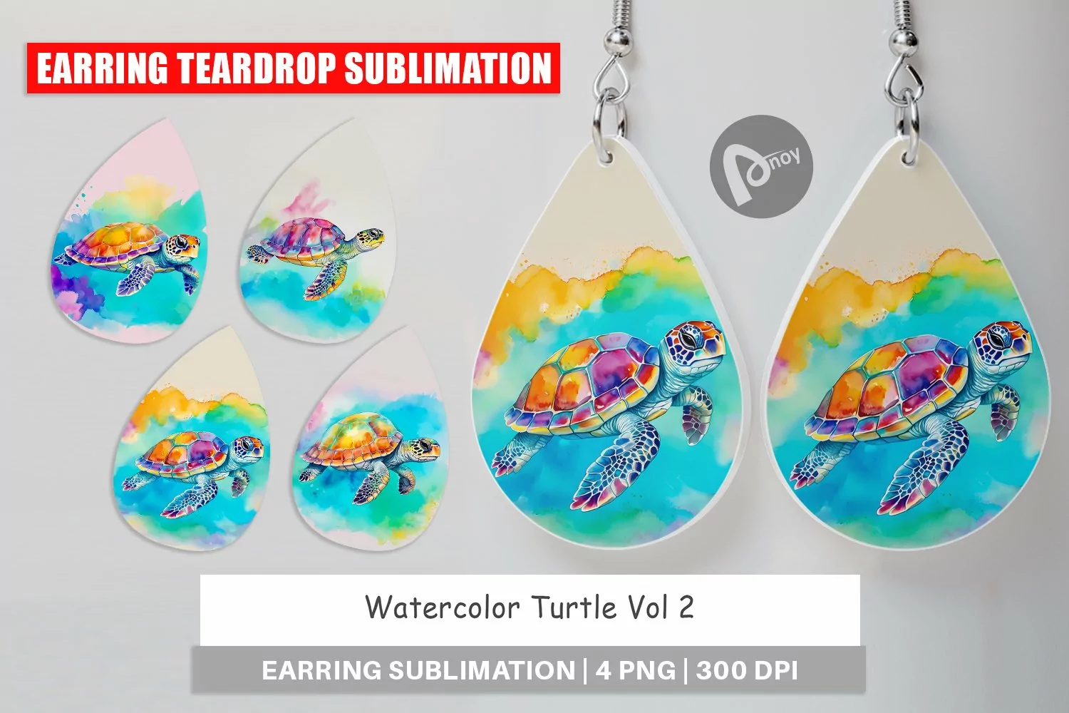 Earring Teardrop Watercolor Turtle product image 1