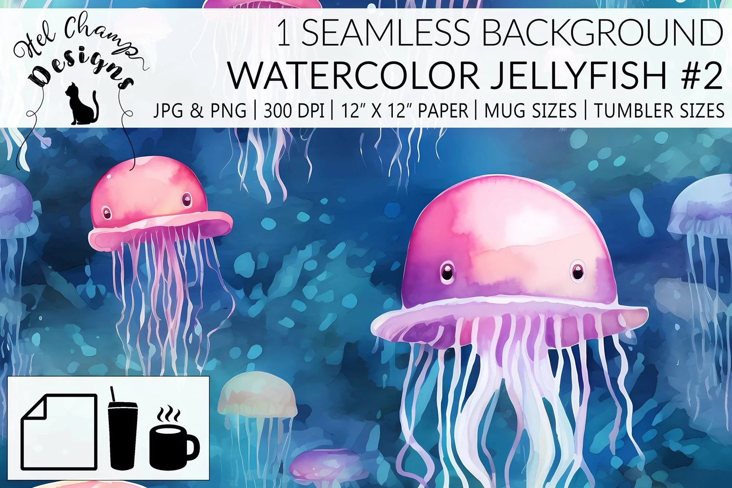 Watercolor under the sea jellyfish scrapbooking papers origami sublimation mug tumbler 1