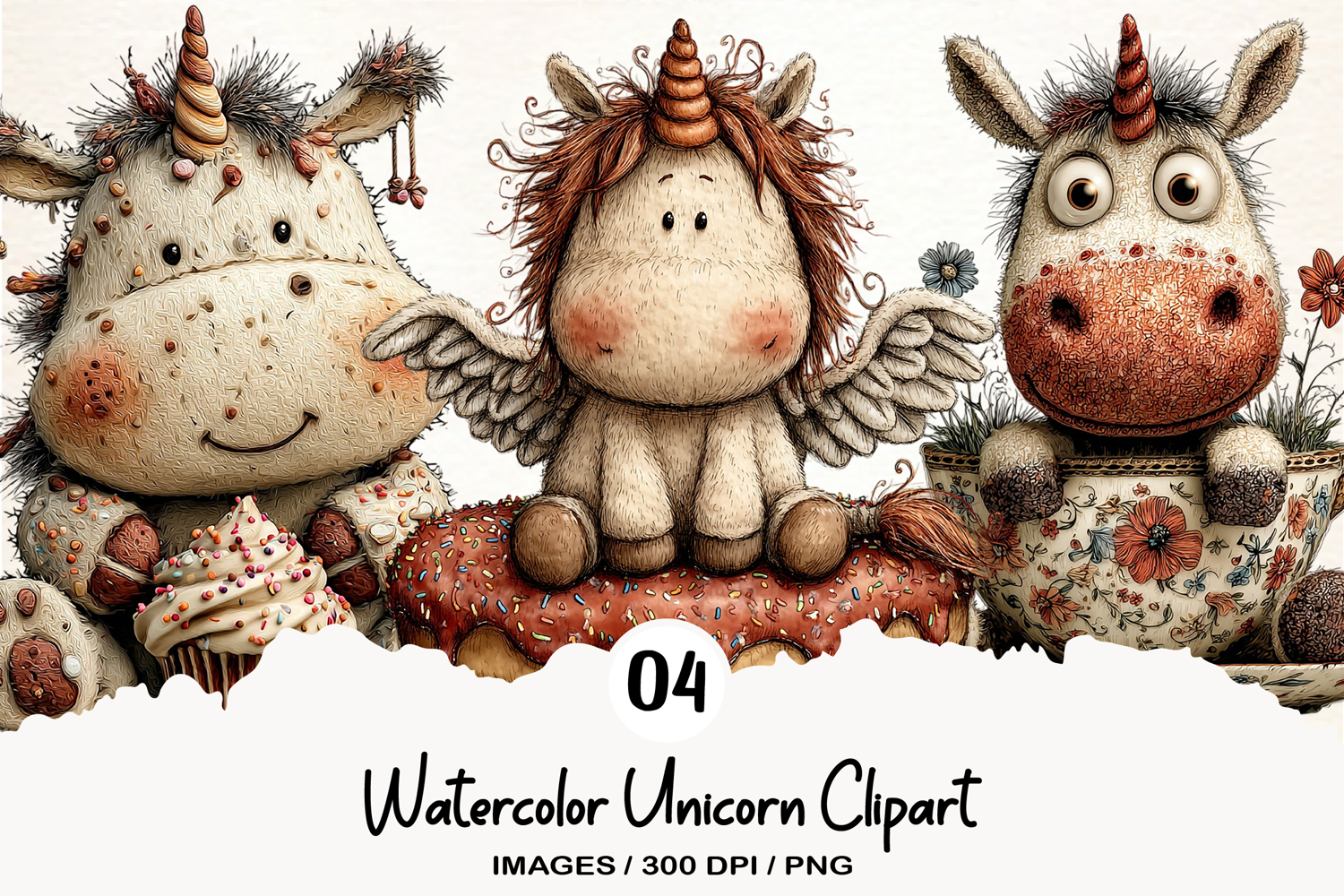 Watercolor Unicorn Clipart PNG product image 1