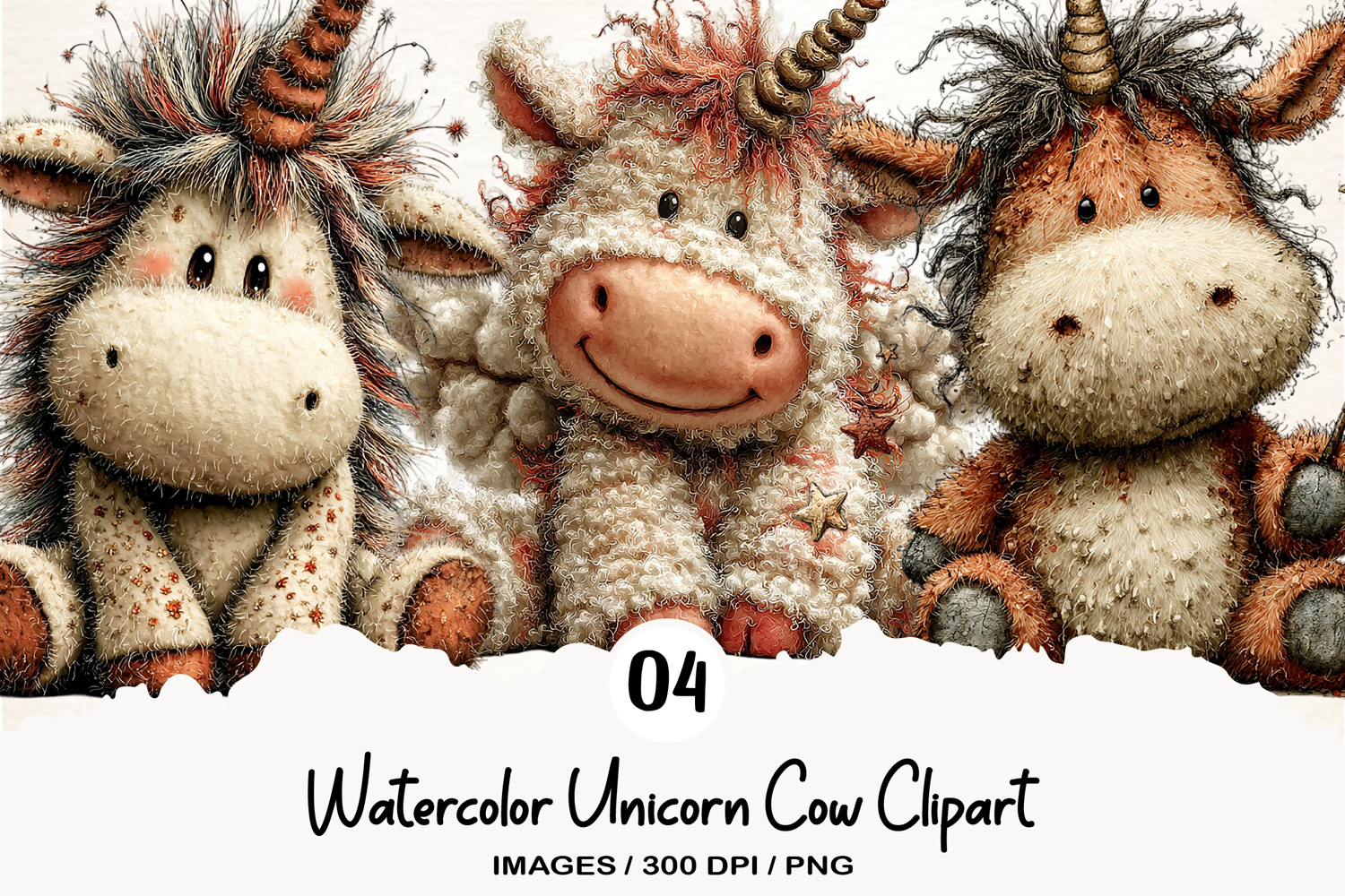 Watercolor Unicorn Cow Clipart product image 1