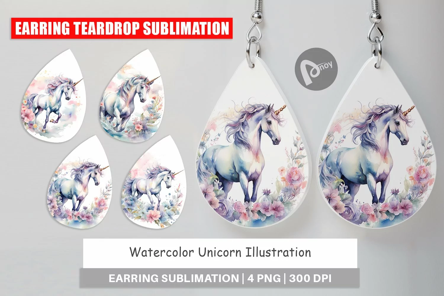 Earring Teardrop Watercolor Unicorn product image 1