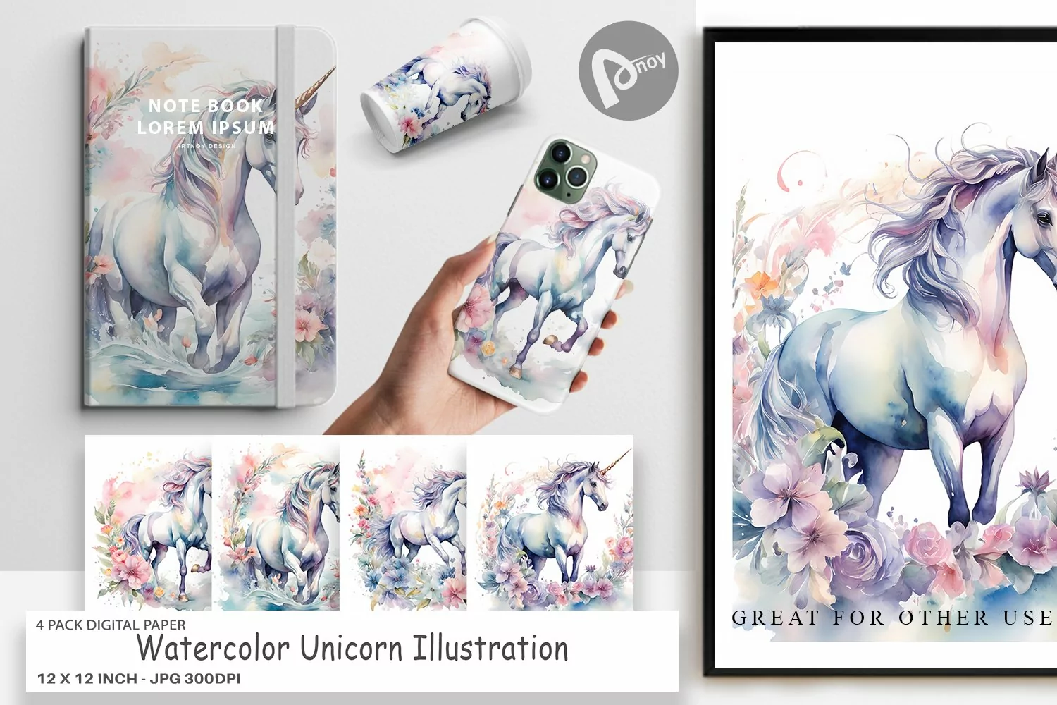Digital Paper Watercolor Unicorn product image 1