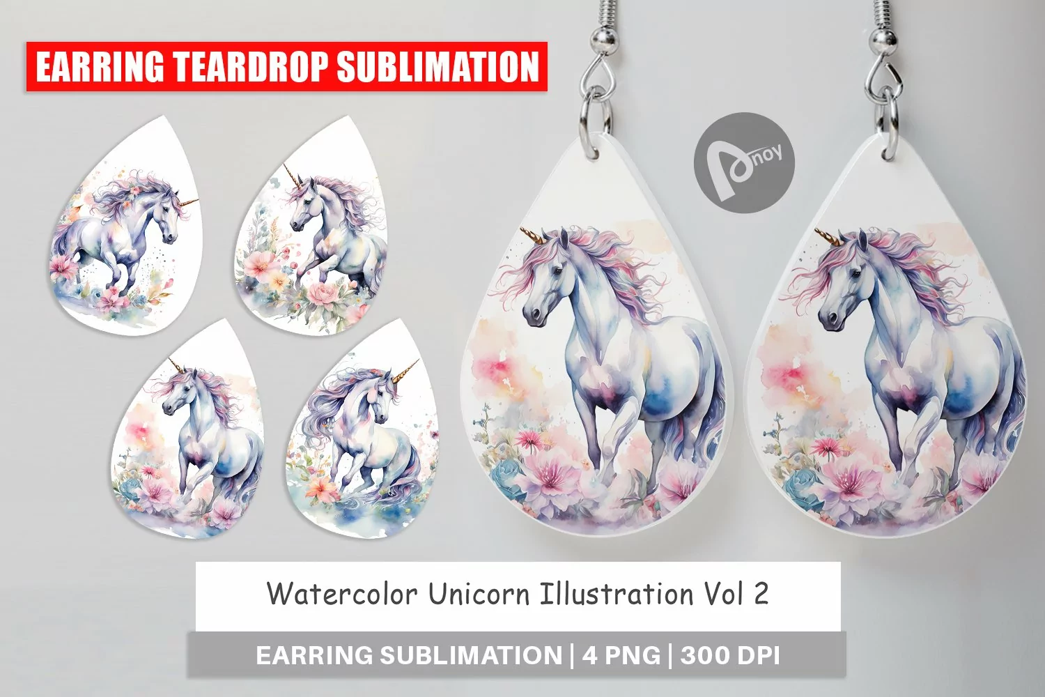 Earring Teardrop Watercolor Unicorn product image 1