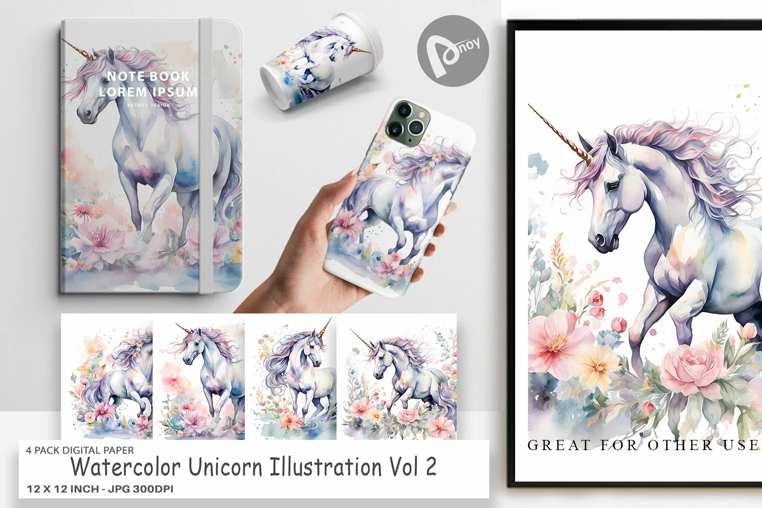 Digital Paper Watercolor Unicorn product image 1