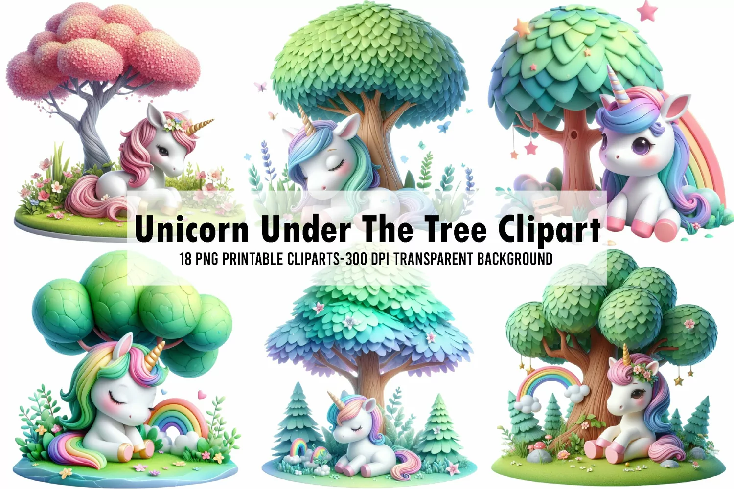 Watercolor Unicorn Under The Tree Clipart product image 1