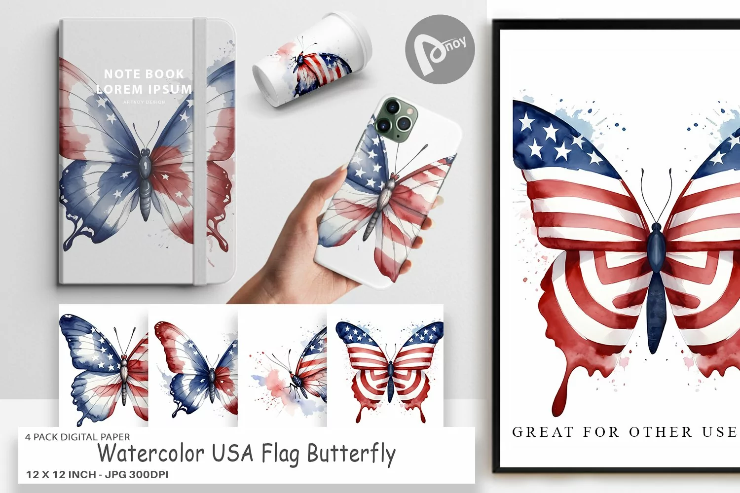 Digital Paper Butterfly 4th of July product image 1