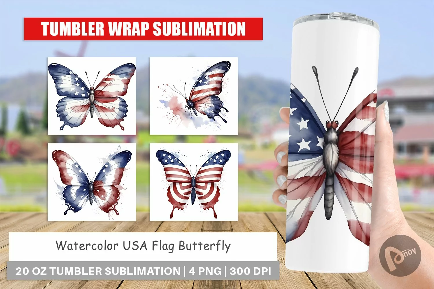 Tumbler Sublimation Wrap Butterfly 4th of July product image 1