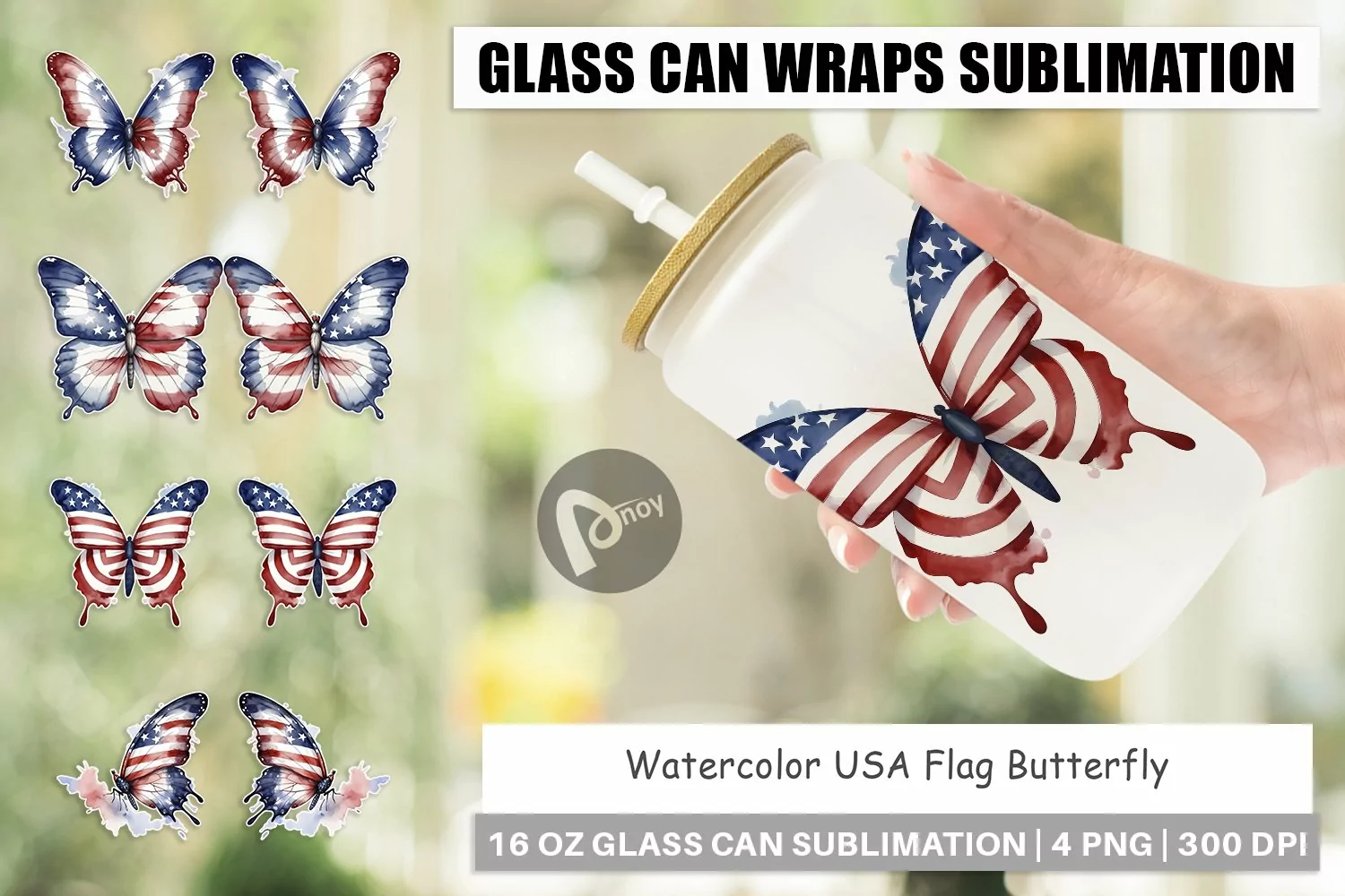 Glass Can Wraps Butterfly 4th of July product image 1
