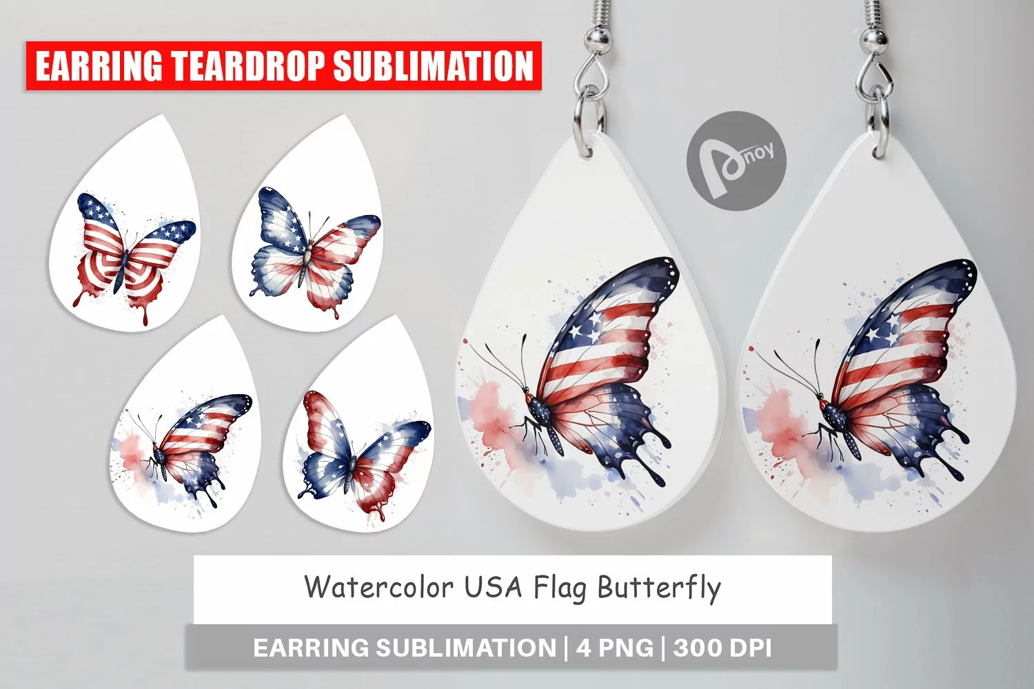 Earring Teardrop Butterfly 4th of July product image 1