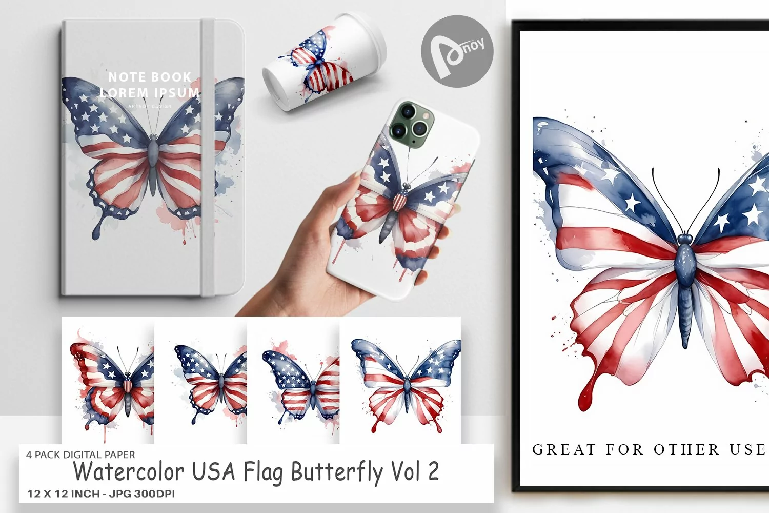 Digital Paper Butterfly 4th of July product image 1