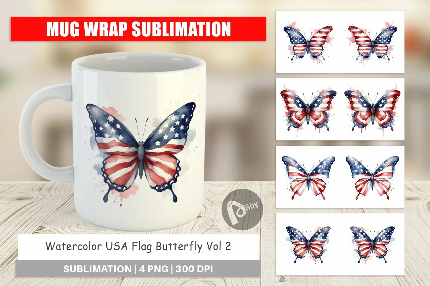 Mug Wrap Butterfly 4th of July product image 1
