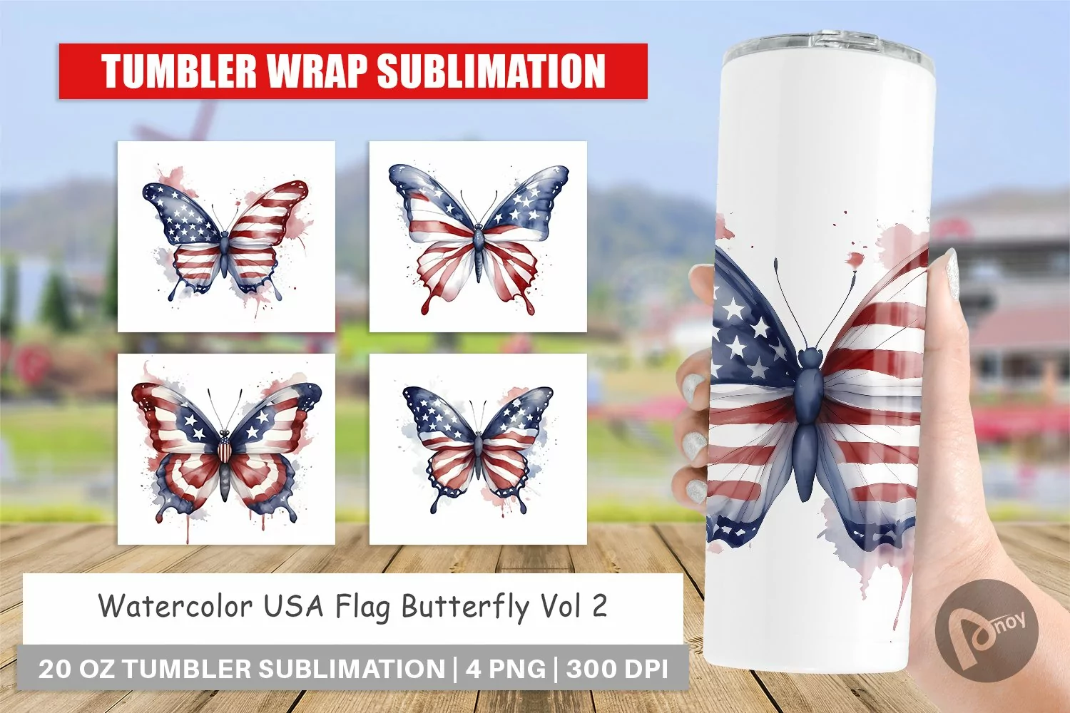 Tumbler Sublimation Butterfly 4th of July product image 1