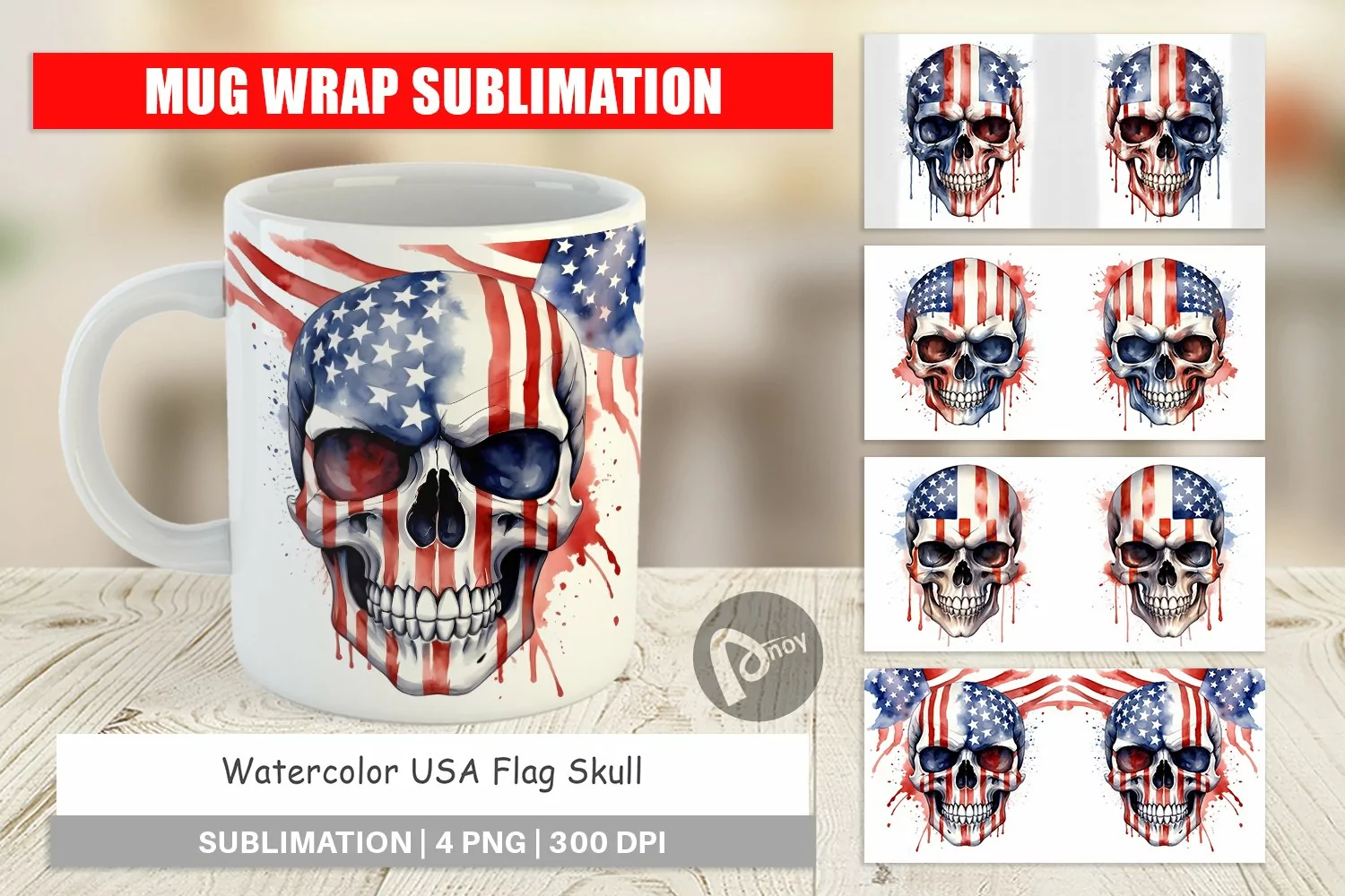 Mug Wrap Design Skull 4th of July product image 1