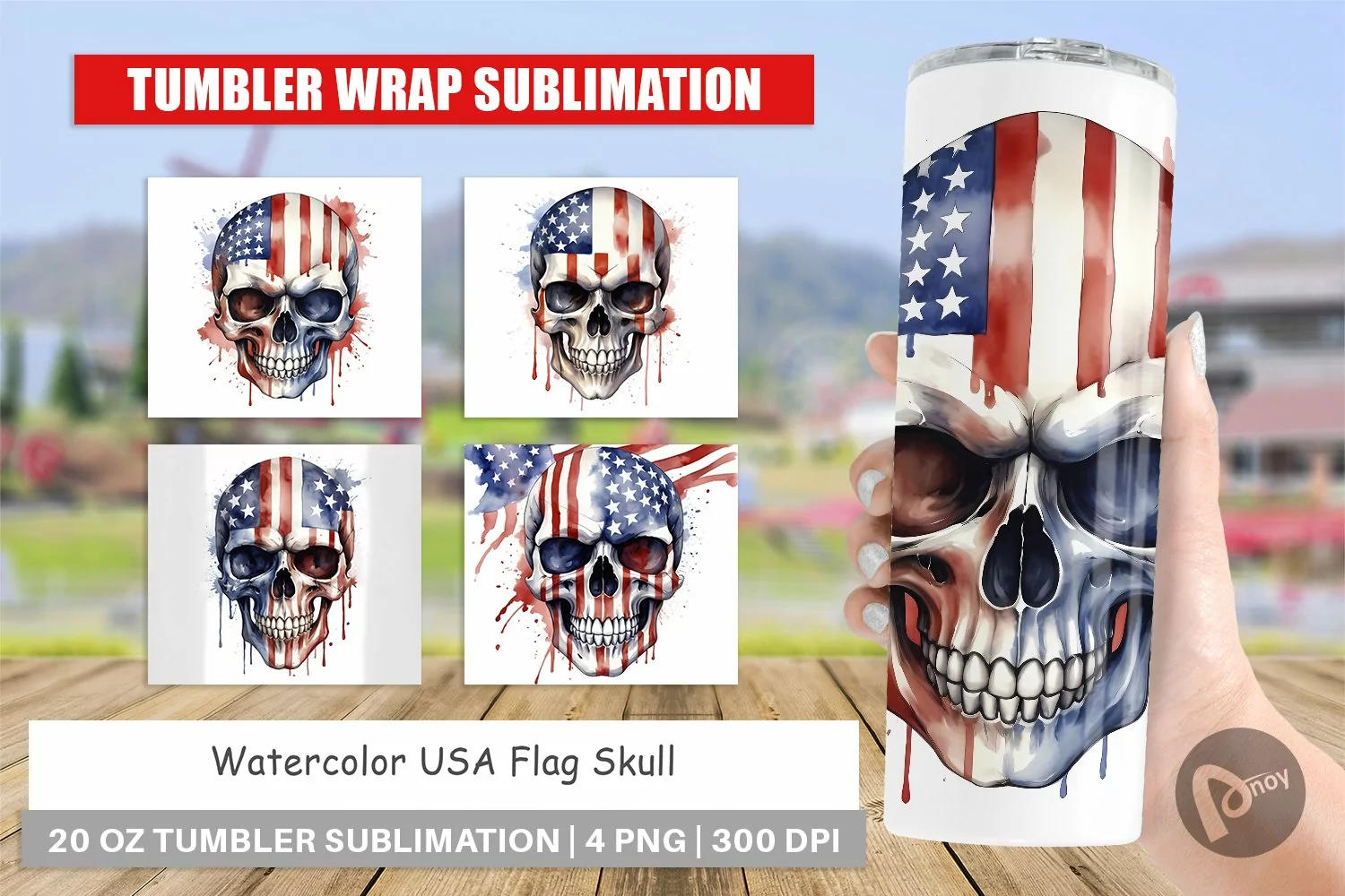 Tumbler Sublimation Wrap Skull 4th of July product image 1