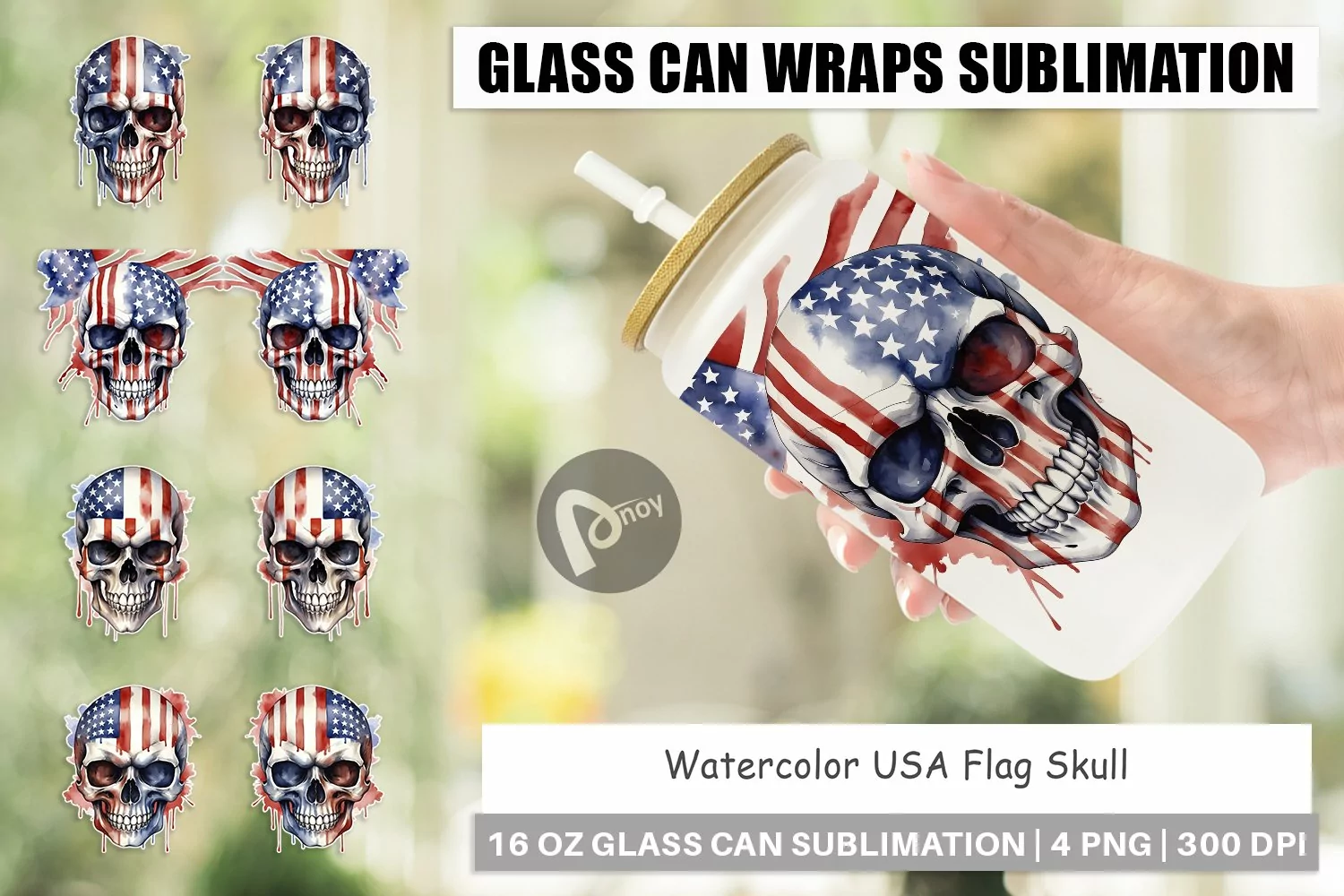 Glass Can Wraps Skull 4th of July product image 1