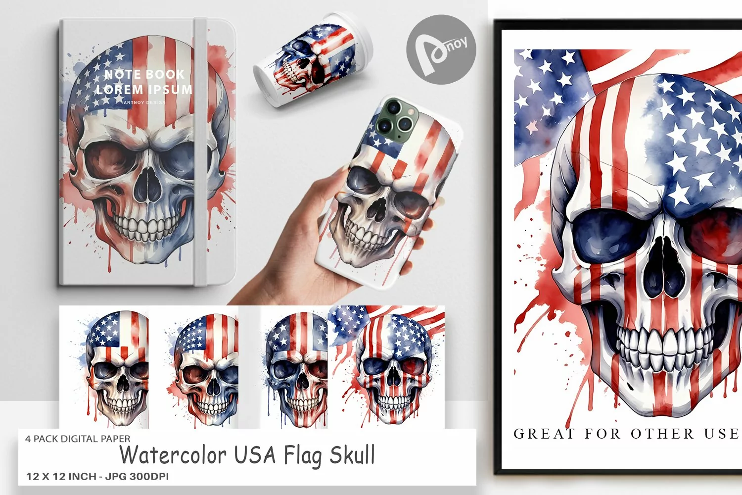 Digital Paper Skull 4th of July product image 1