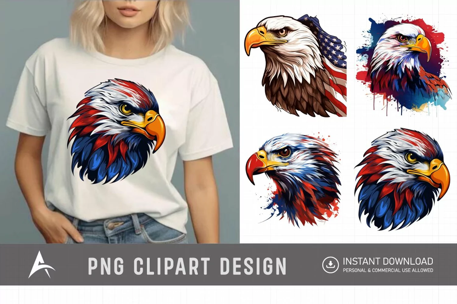 Watercolor USA Patriotic Eagles Clipart product image 1