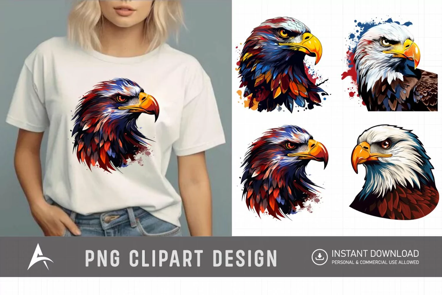 Watercolor USA Patriotic Eagles Clipart product image 1