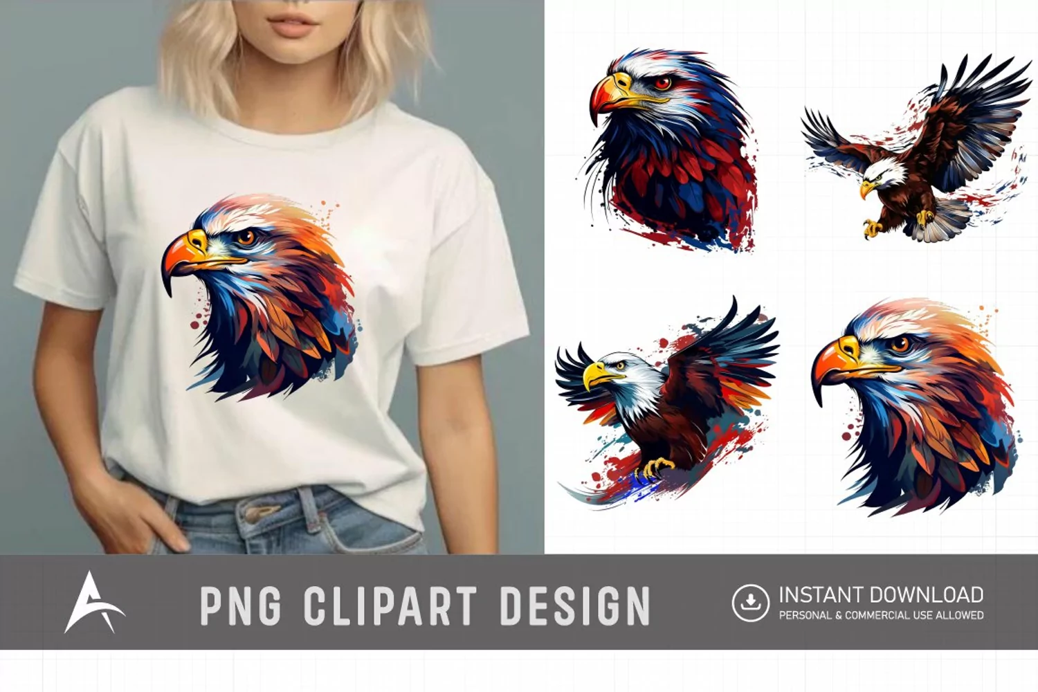 Watercolor USA Patriotic Eagles Clipart product image 1