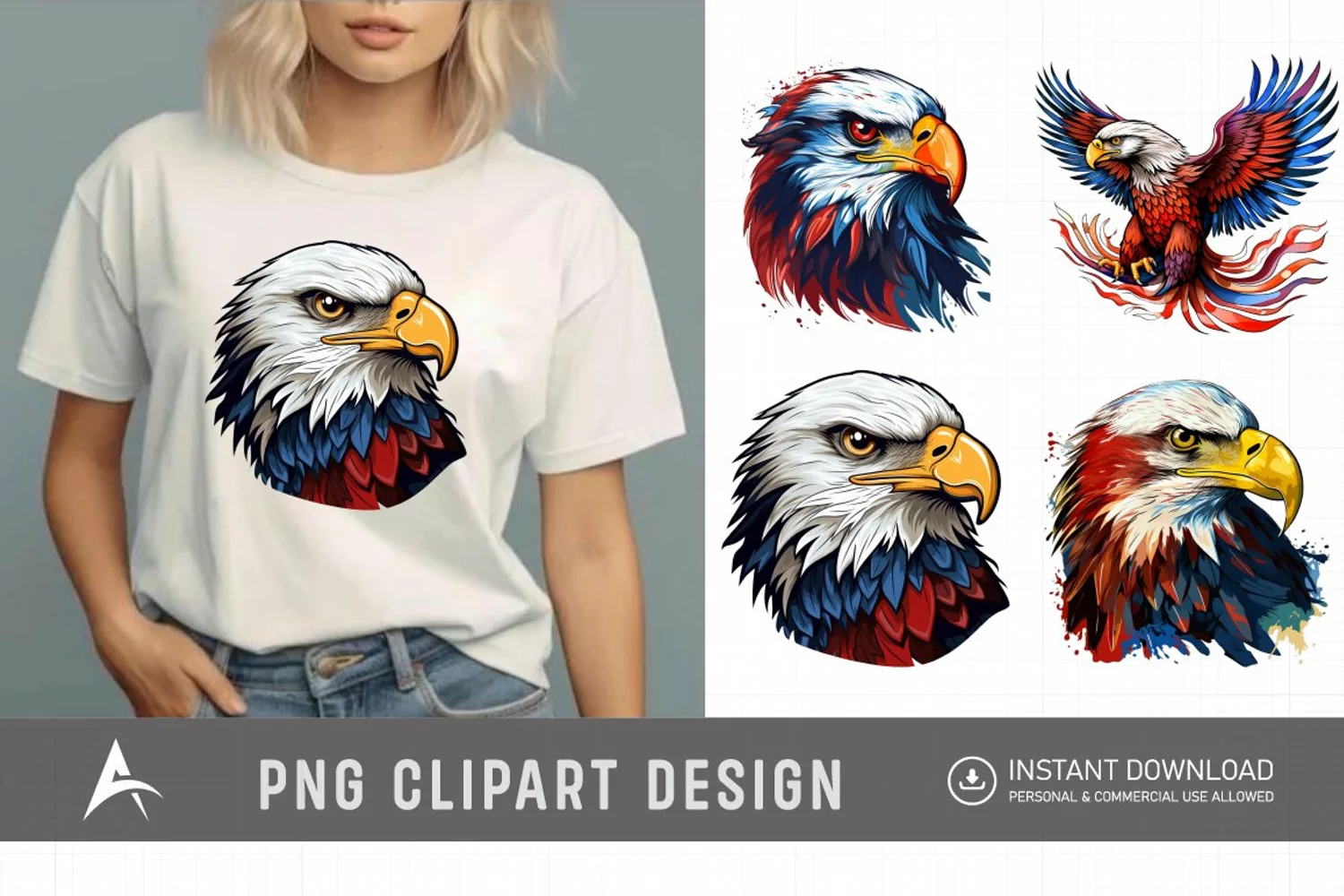 Watercolor USA Patriotic Eagles Clipart product image 1