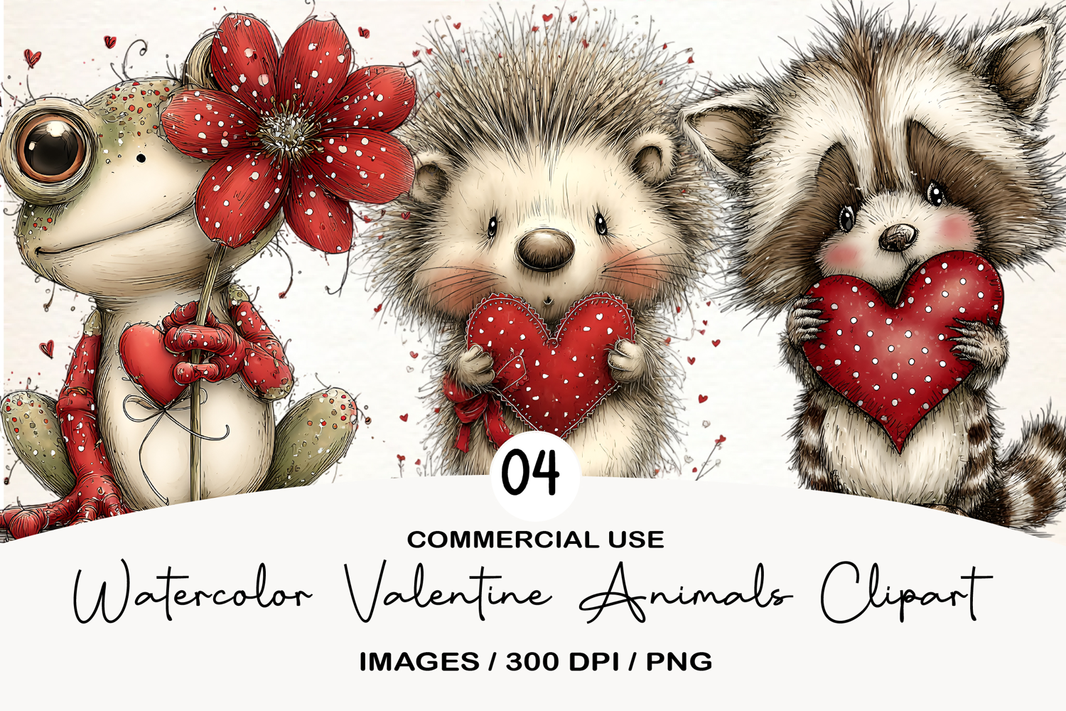 Watercolor Valentine Animals Clipart product image 1