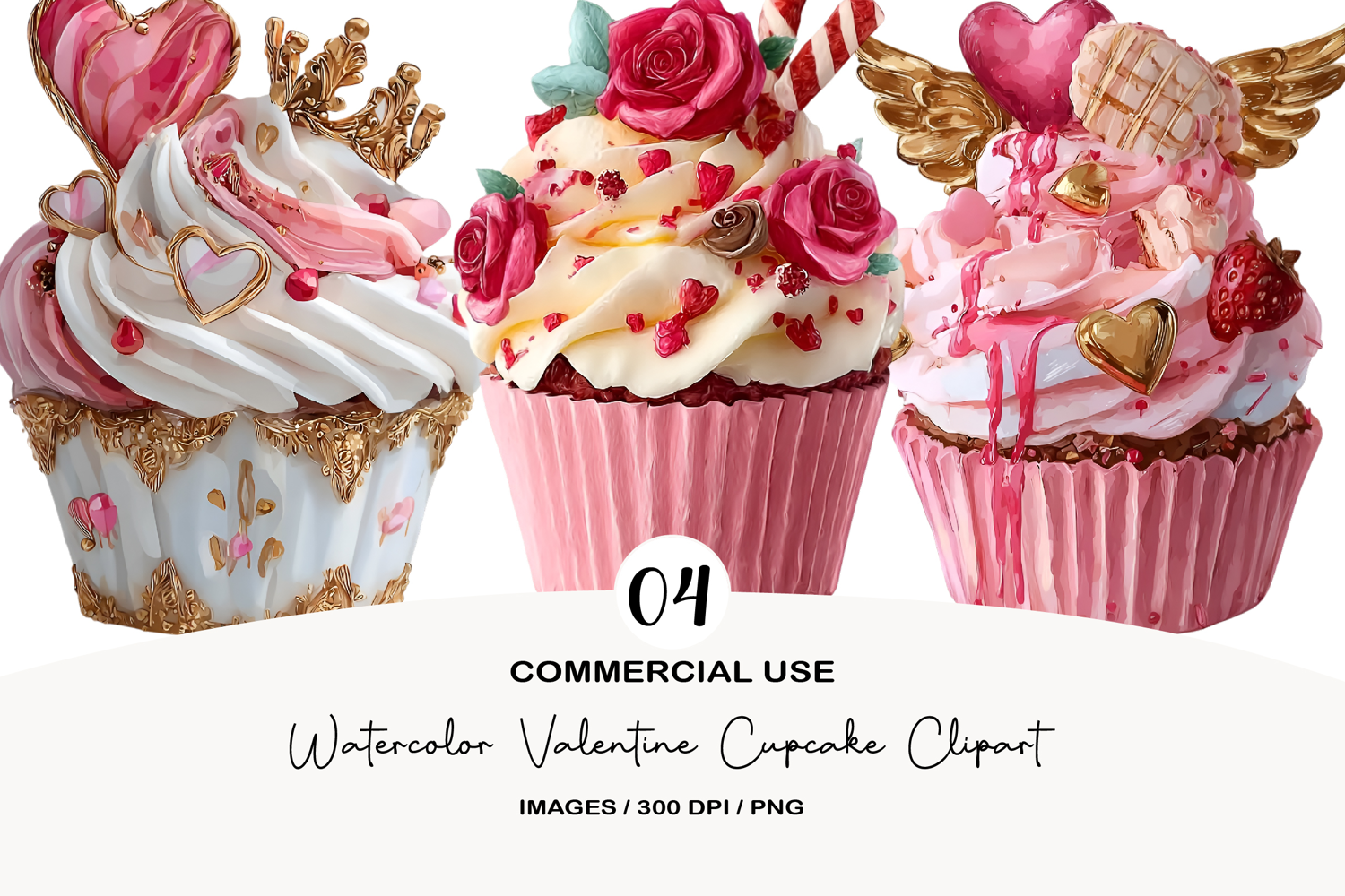 Watercolor Valentine Cupcake Clipart product image 1