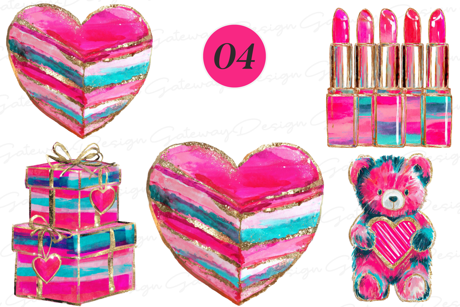 Watercolor Valentine Day Clipart product image 1