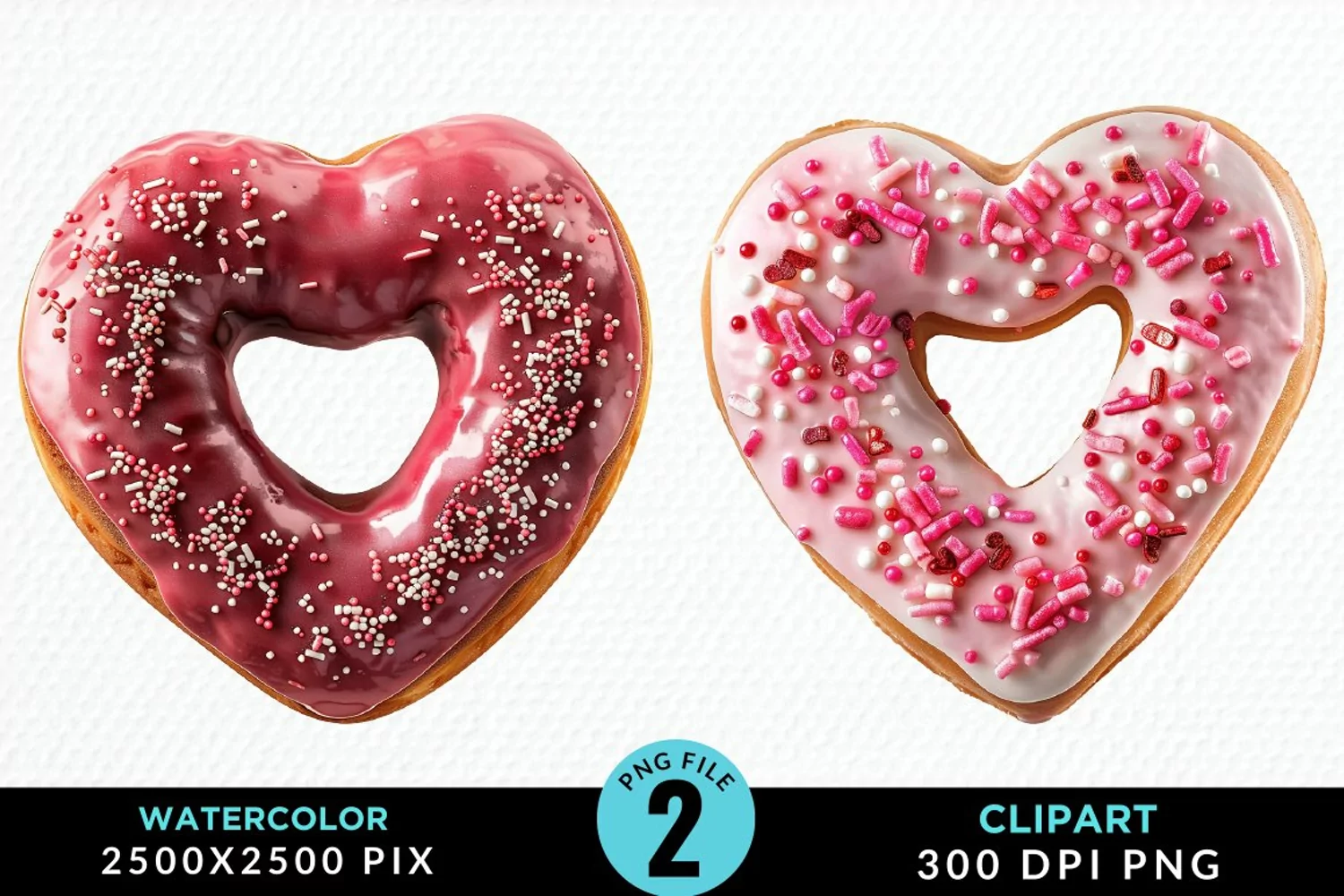 Watercolor Valentine Doughnut Graphic Clipart product image 1