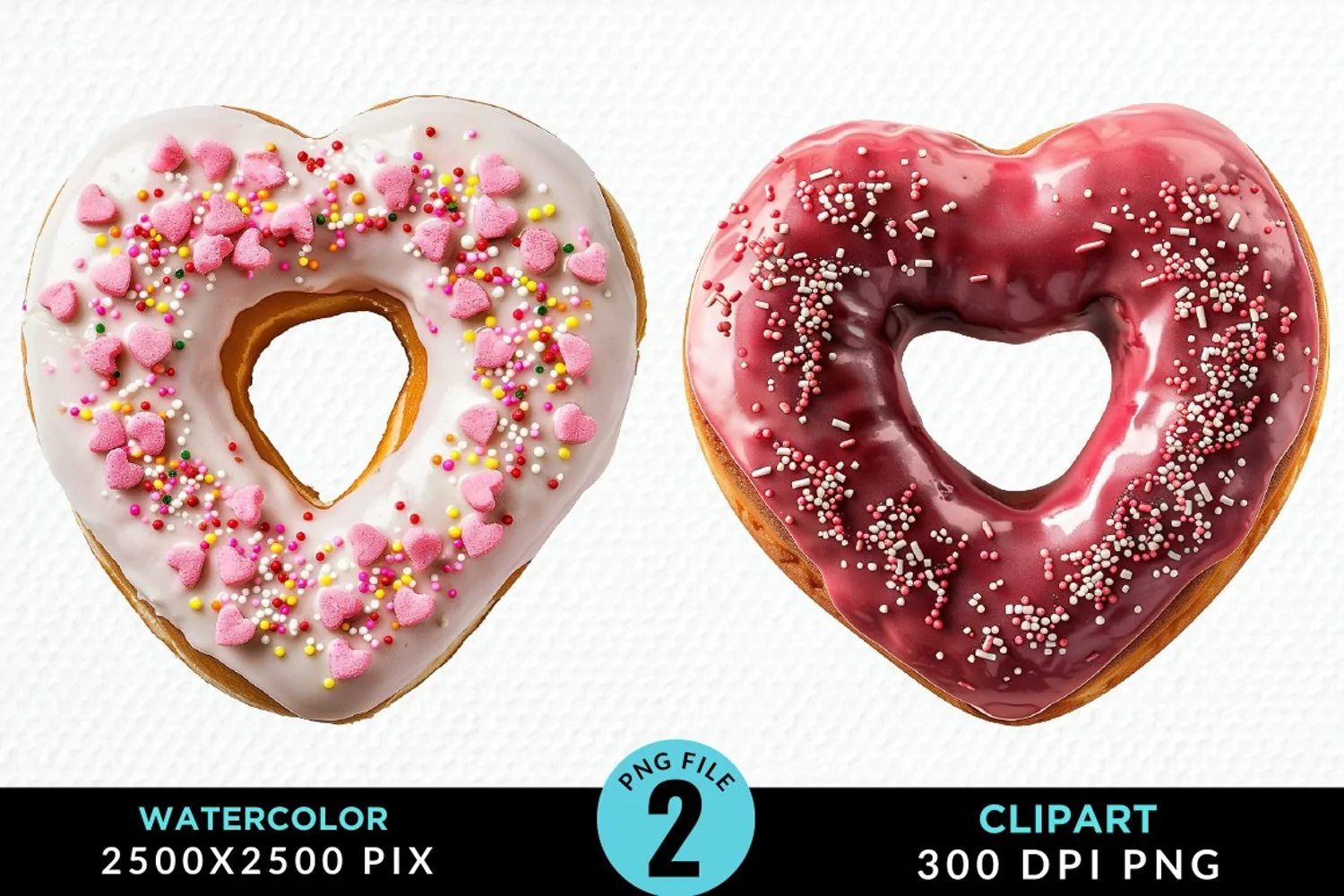 Watercolor Valentine Doughnut Graphic Clipart product image 1