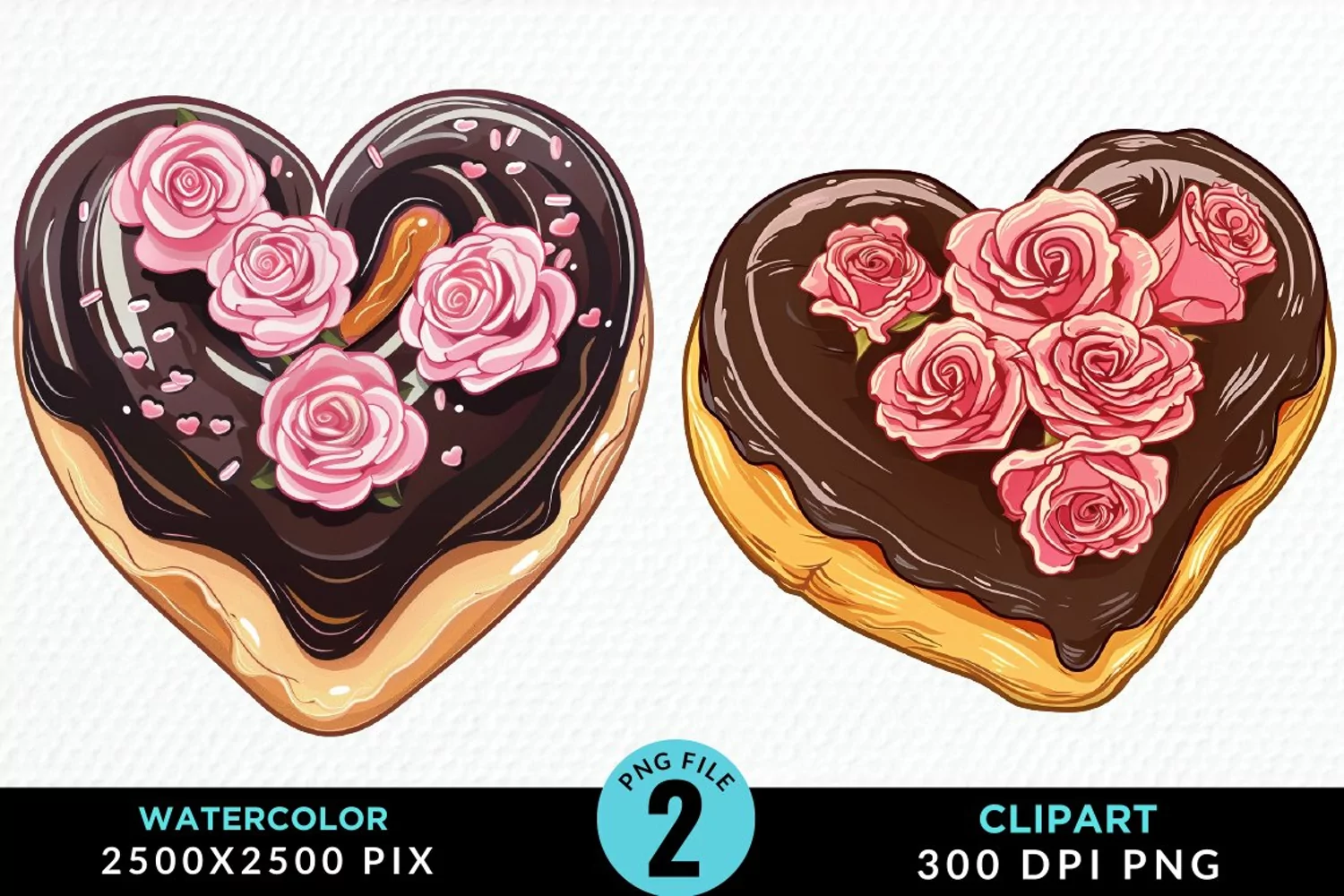 Watercolor Valentine Doughnut Graphic Clipart product image 1