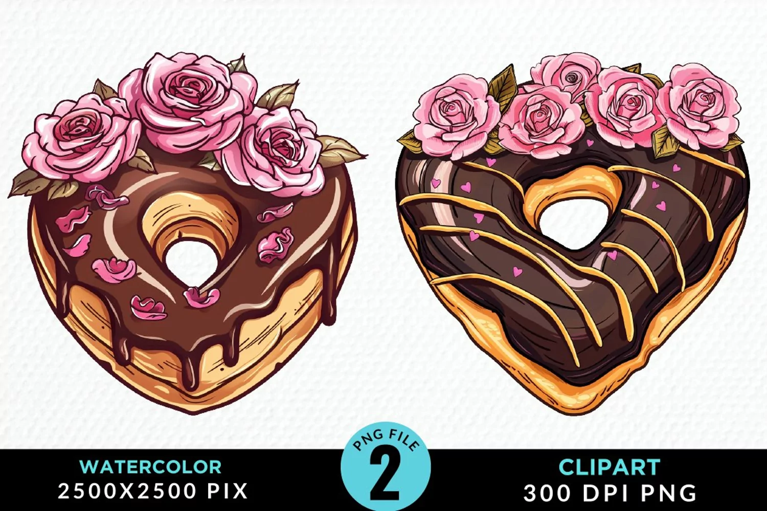 Watercolor Valentine Doughnut Exquisite Clipart product image 1